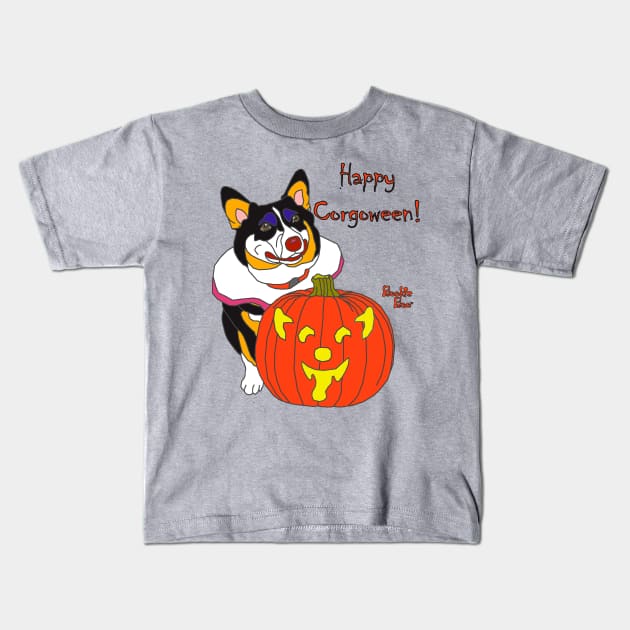 Bookie Boo the Corgi Clown - Happy Corgoween Kids T-Shirt by LeiaPowellGlass